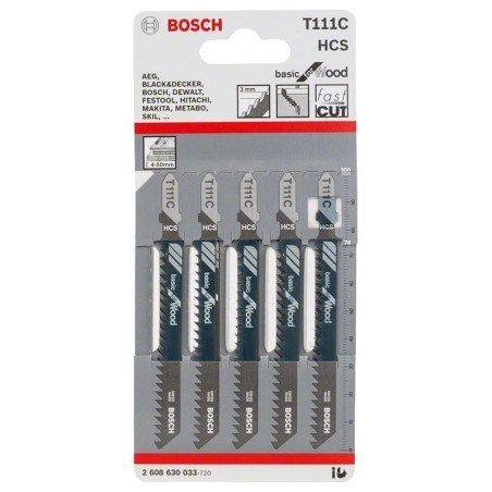 Bosch 5 lames de scie sauteuse HCS bois 100mm T111C