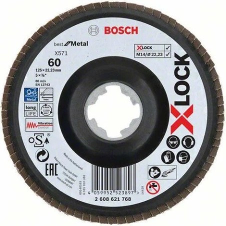 Bosch Disque à lamelles XLOCK, plaque en plastique 125 G60